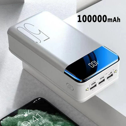 100 000 mAh Power Bank med ultrahög kapacitet – supersnabb laddning för telefoner, surfplattor och bärbara datorer