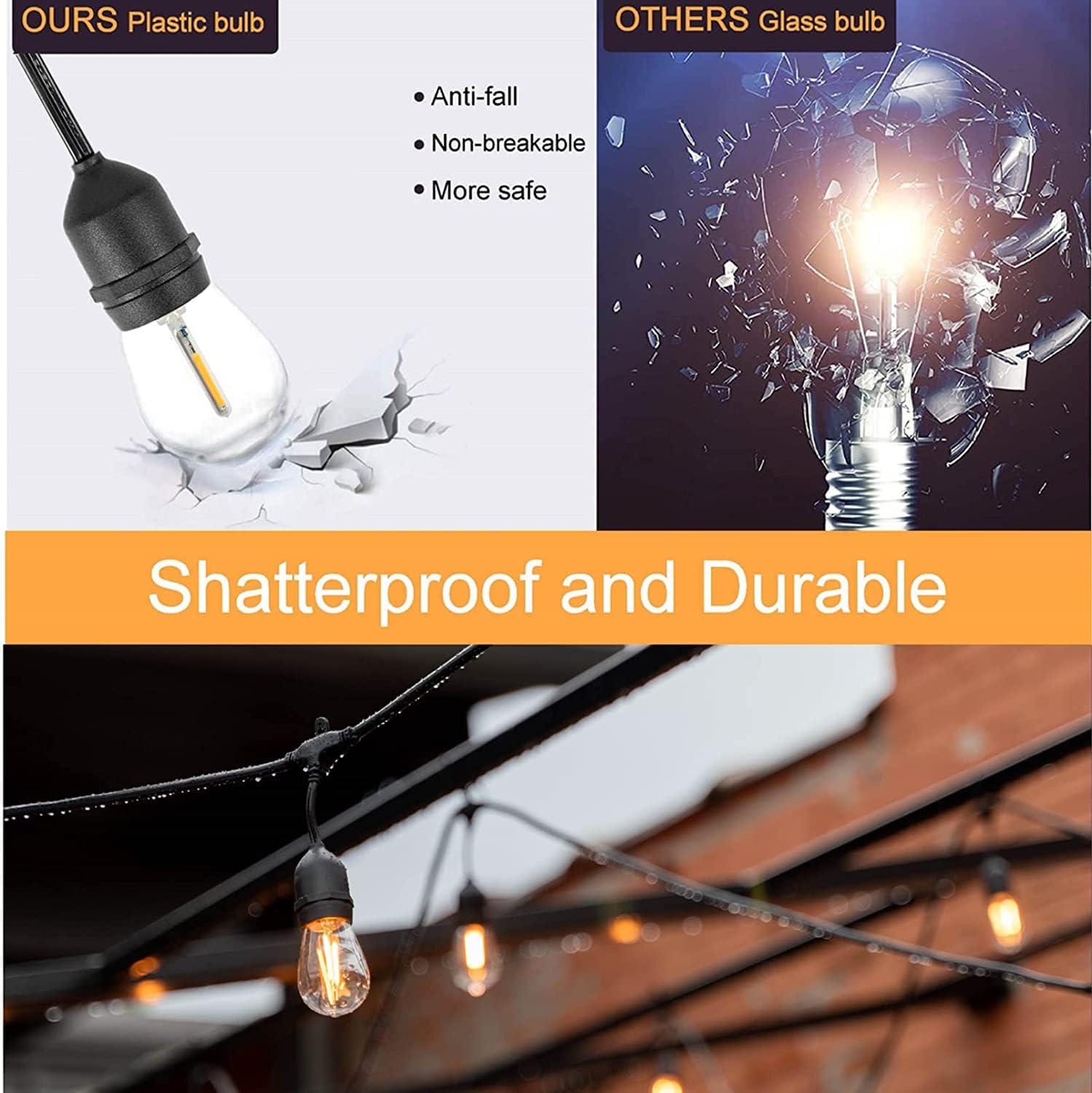 14 Meter LED Trädgårdsbelysning Festoon S14 – Vattentät Edison Ljusslinga – 15 Varmvita LED-lampor – IP65 – E27 – Utomhusfestbelysning