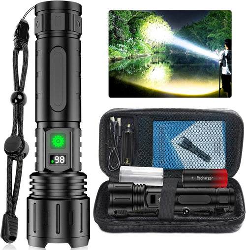100 000 Lumen Ficklampa – Ultrabright Taktisk LED-ficklampa med Powerbank & LCD-skärm