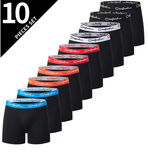 10-pack Herrboxers – Svarta Boxerkalsonger med Färgad Midjeresår, Mjuk Stretch & Perfekt Passform