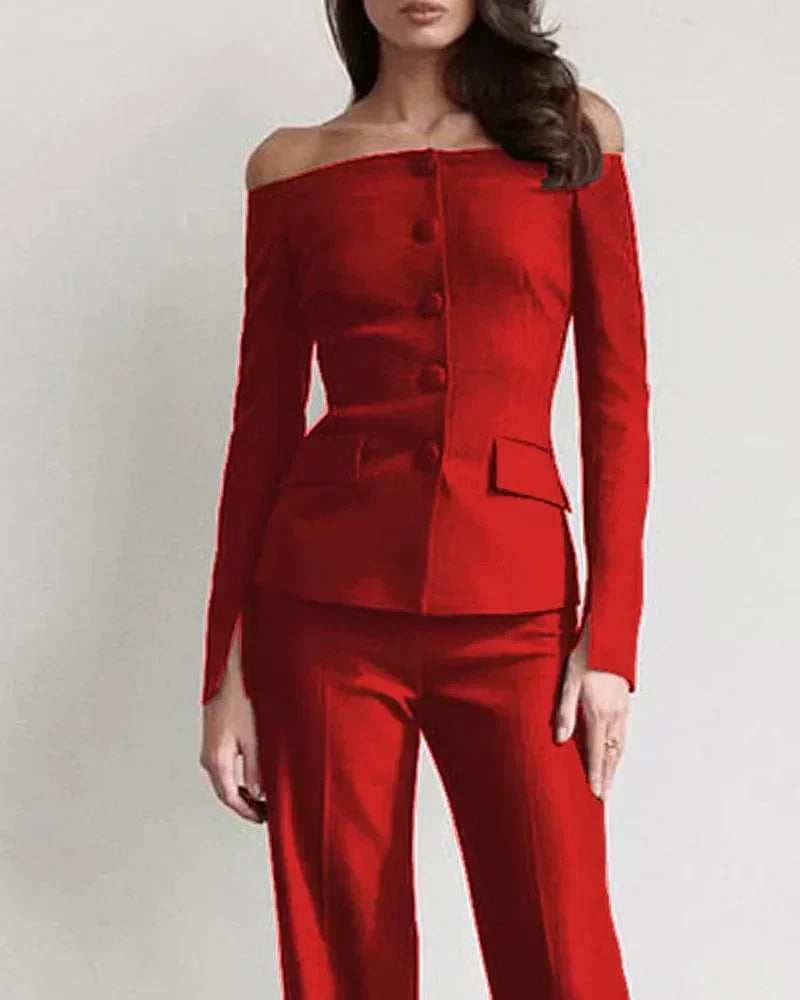 Elegant blus och byxuppsättning dam - Slimfit - Klassisk elegans - Essential Elegance