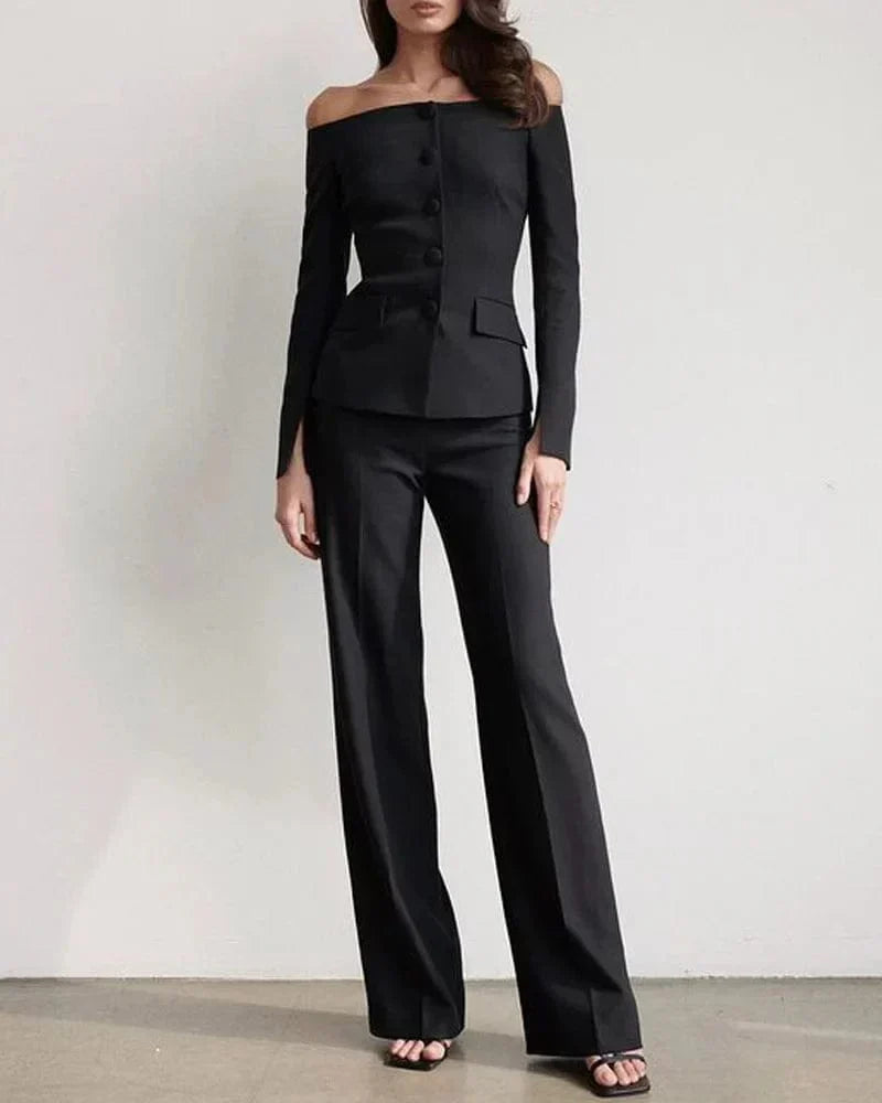 Elegant blus och byxuppsättning dam - Slimfit - Klassisk elegans - Essential Elegance