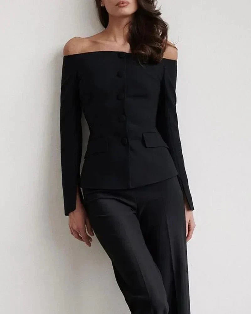 Elegant blus och byxuppsättning dam - Slimfit - Klassisk elegans - Essential Elegance